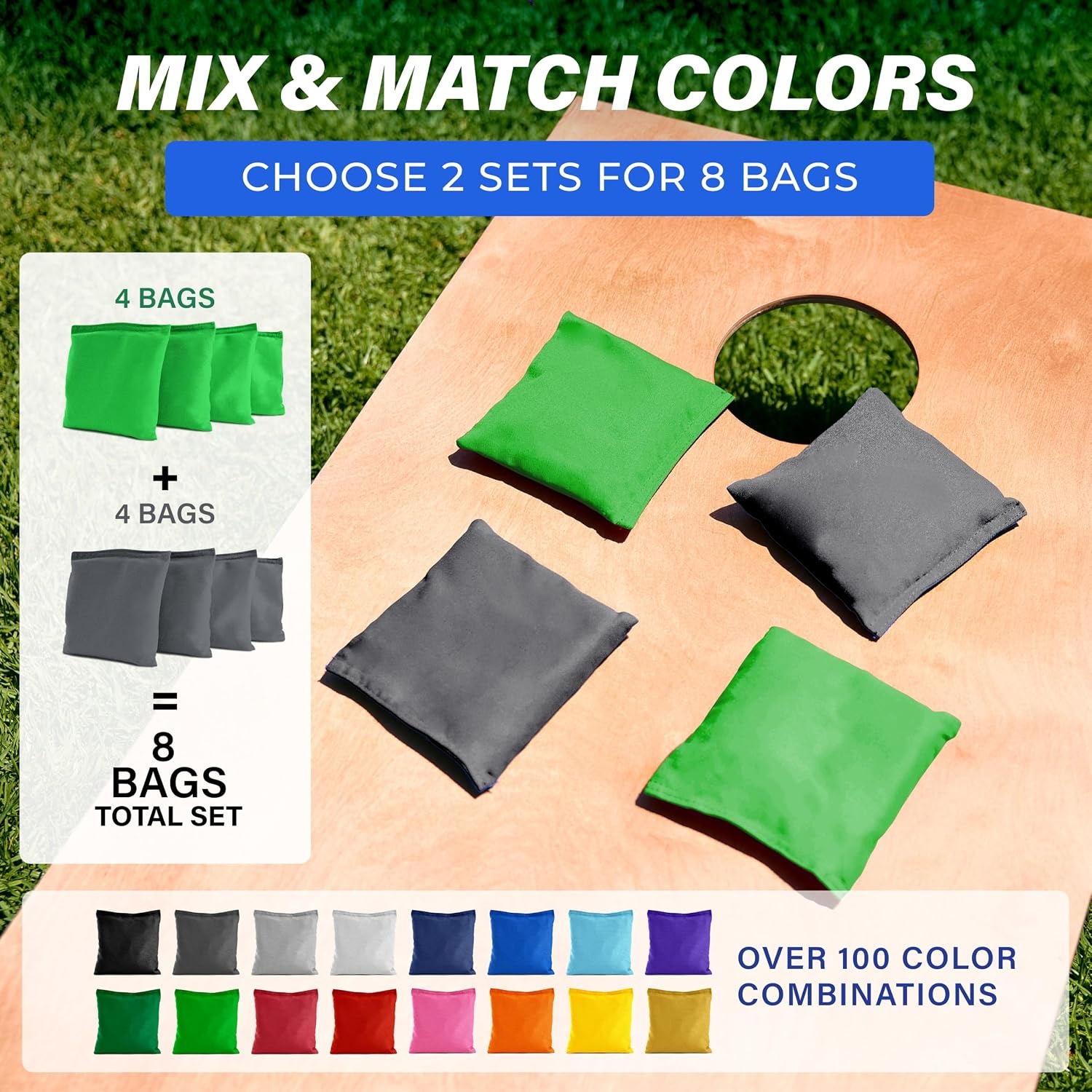 image:imageGoSports Classic Cornhole Bean Bags Set of 416 Colors Available  Regulation All Weather Mix and MatchBright Green