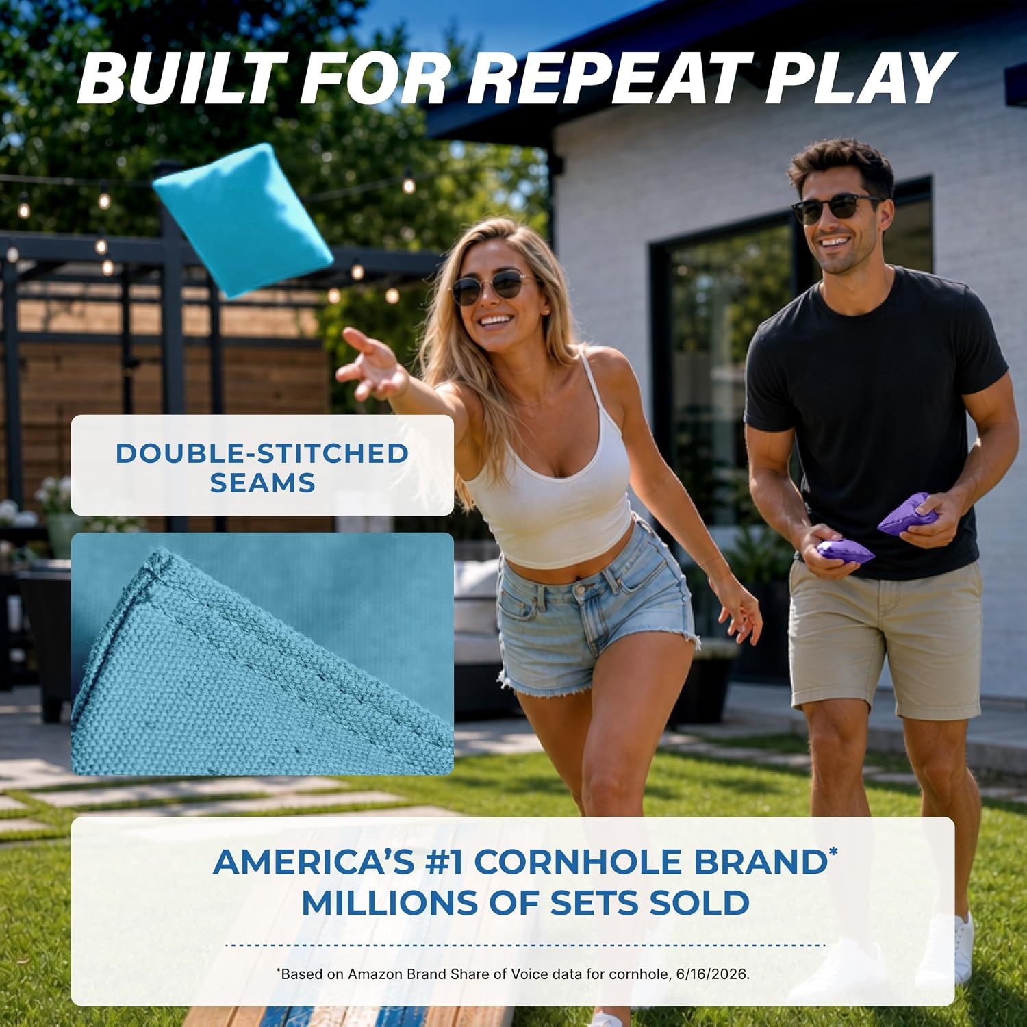 image:imageGoSports Classic Cornhole Bean Bags Set of 416 Colors Available  Regulation All Weather Mix and MatchLight Blue