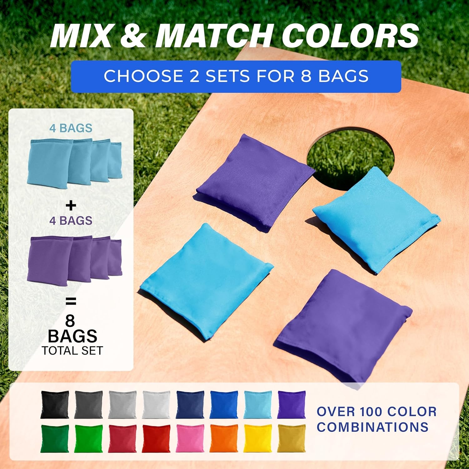 image:imageGoSports Classic Cornhole Bean Bags Set of 416 Colors Available  Regulation All Weather Mix and MatchLight Blue