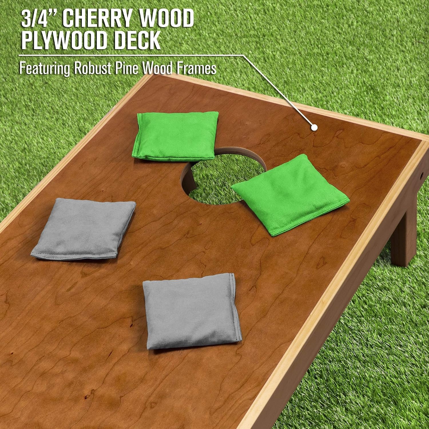 image:imageGoSports 4 x 2 Commercial Grade Cornhole Boards Set  Natural Wood Cornhole Boards Choose from Different Bean Bag Color CombinationsBright Green  Gray
