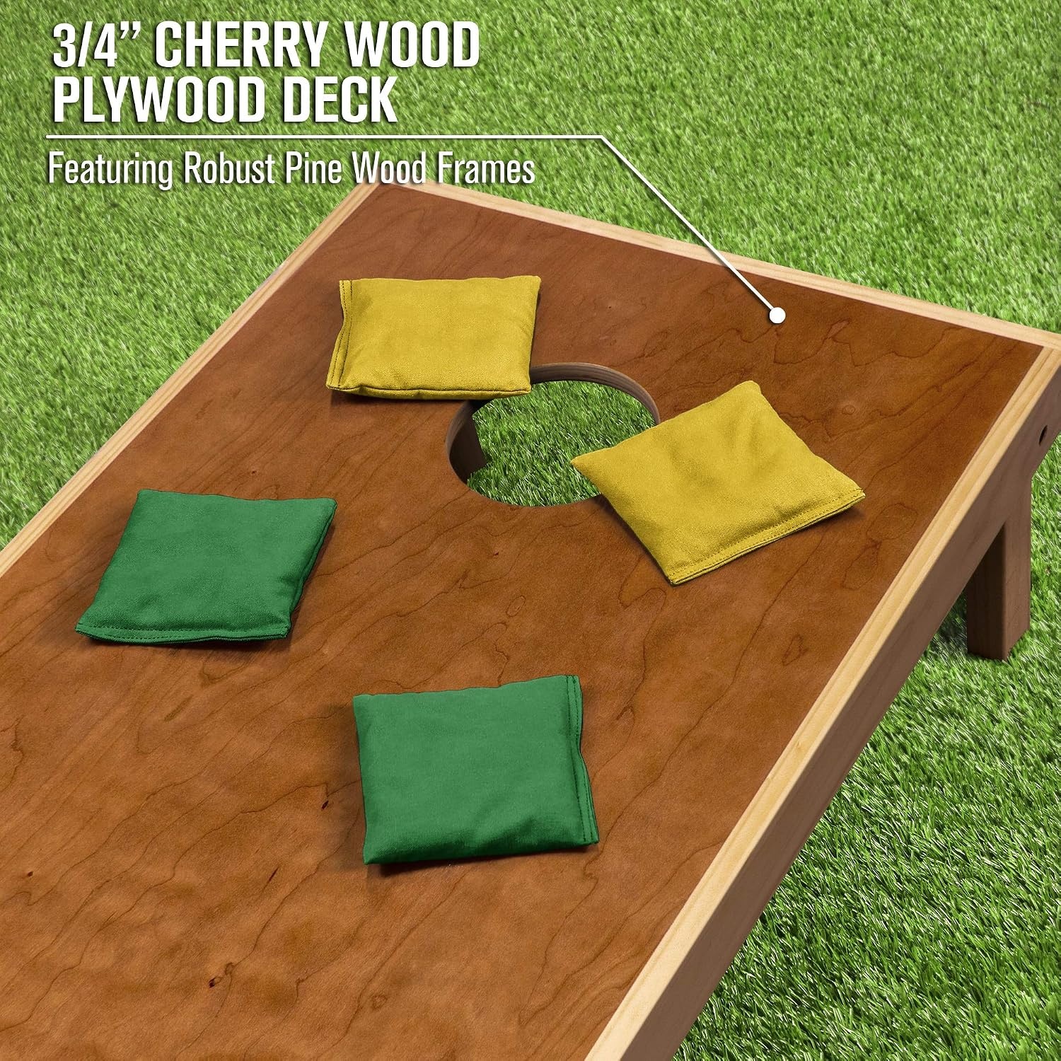 image:imageGoSports 4 x 2 Commercial Grade Cornhole Boards Set  Natural Wood Cornhole Boards Choose from Different Bean Bag Color CombinationsDark Green  Gold