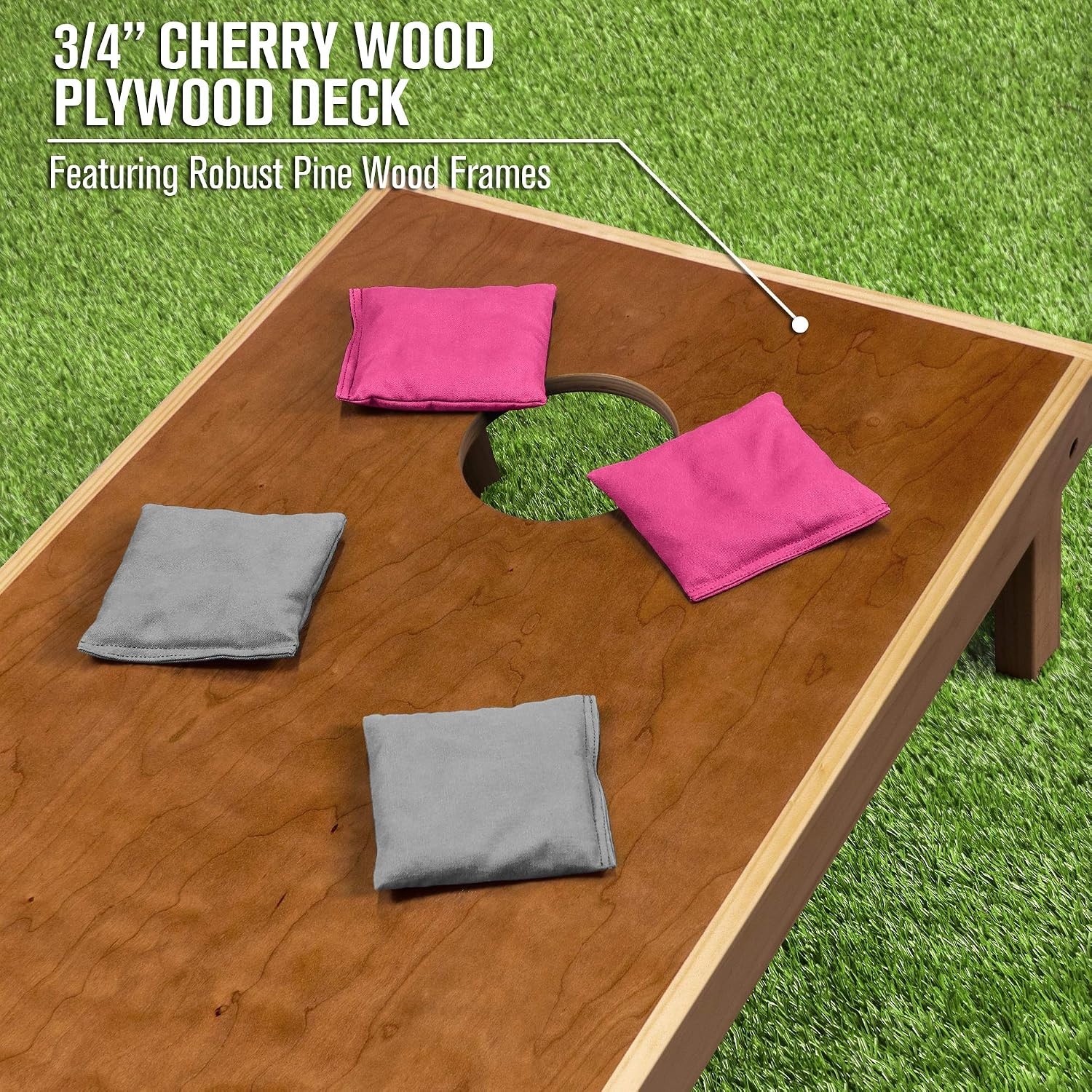 image:imageGoSports 4 x 2 Commercial Grade Cornhole Boards Set  Natural Wood Cornhole Boards Choose from Different Bean Bag Color CombinationsPink  Gray