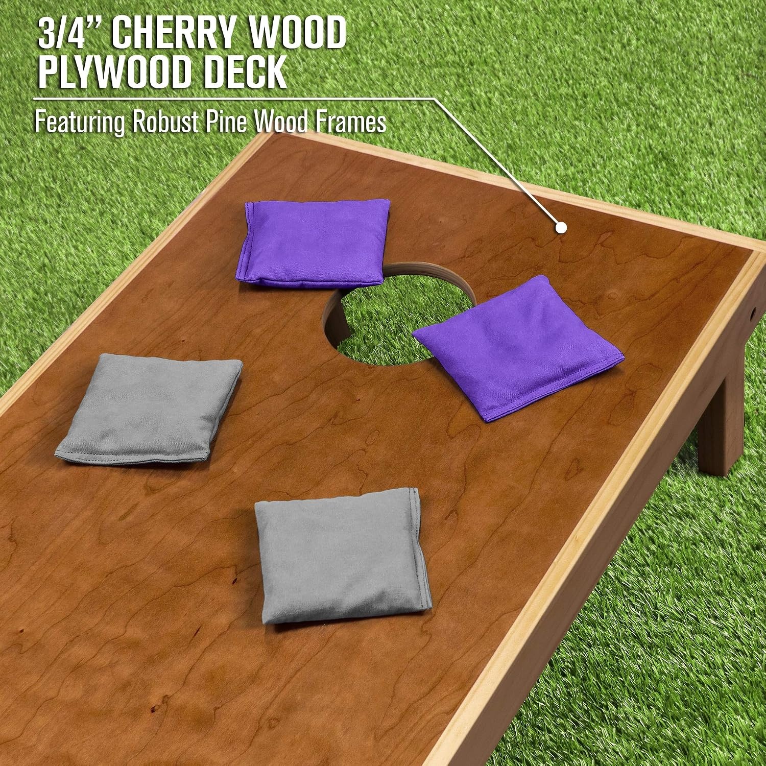 image:imageGoSports 4 x 2 Commercial Grade Cornhole Boards Set  Natural Wood Cornhole Boards Choose from Different Bean Bag Color CombinationsPurple  Gray