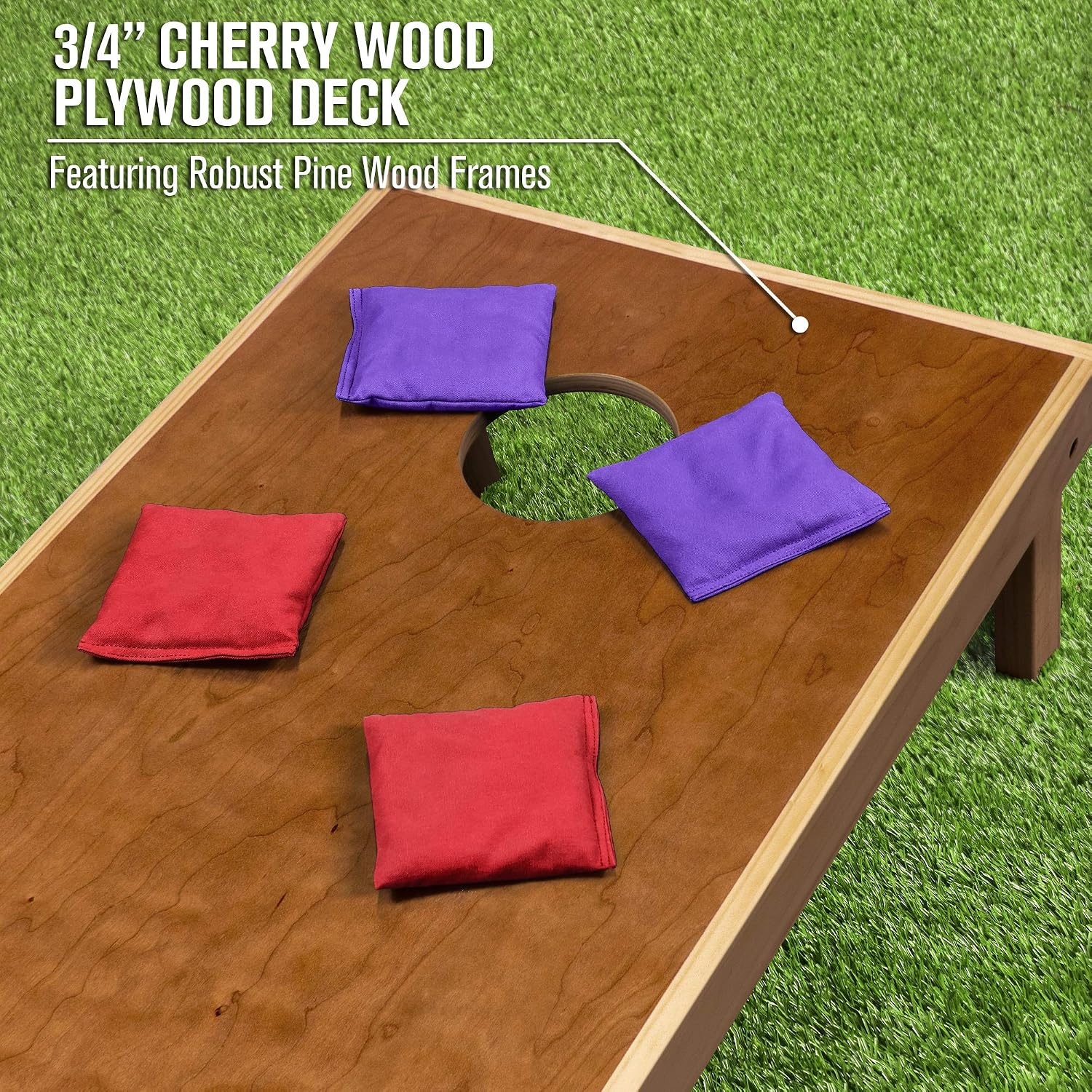 image:imageGoSports 4 x 2 Commercial Grade Cornhole Boards Set  Natural Wood Cornhole Boards Choose from Different Bean Bag Color CombinationsPurple  Red