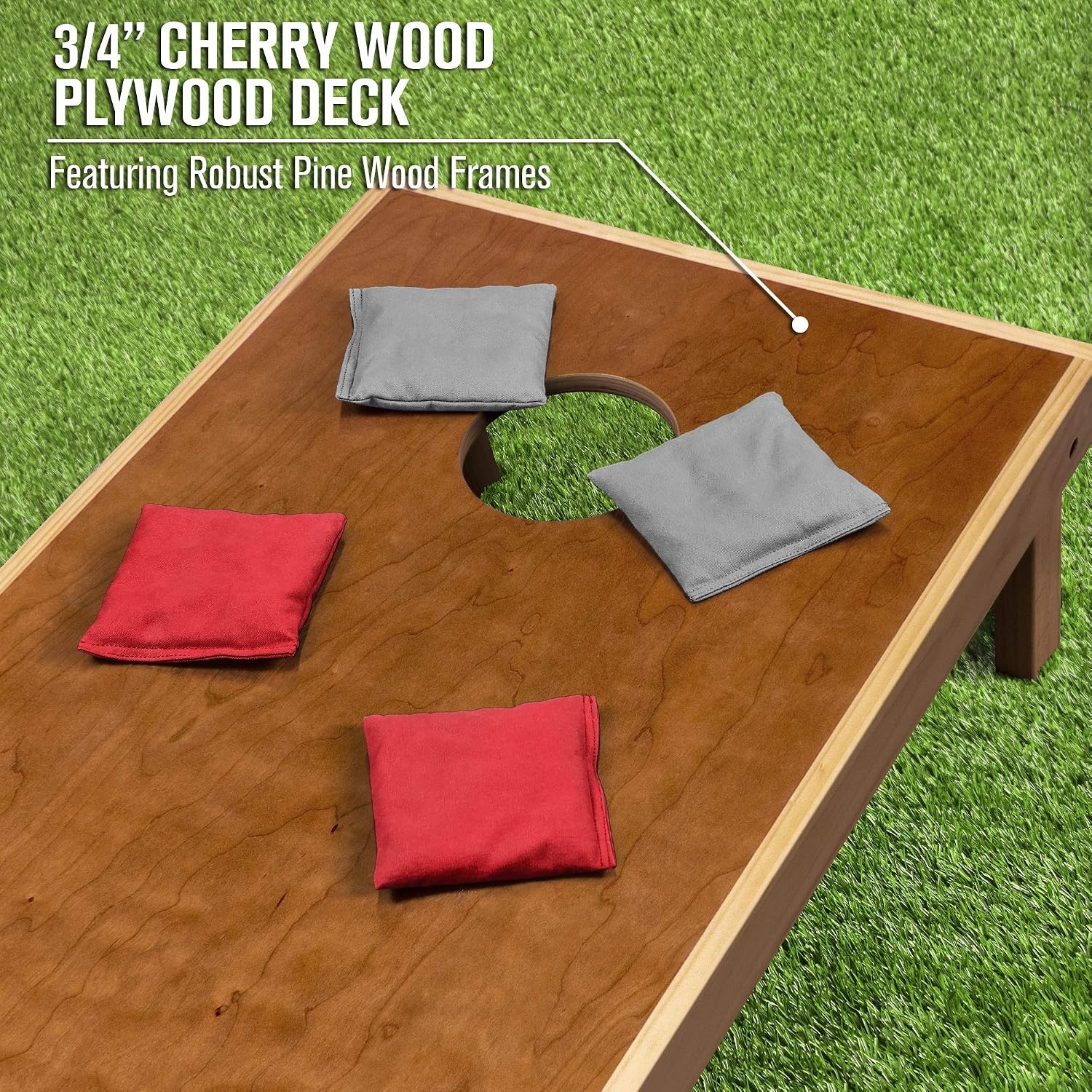 image:imageGoSports 4 x 2 Commercial Grade Cornhole Boards Set  Natural Wood Cornhole Boards Choose from Different Bean Bag Color CombinationsRed  Gray