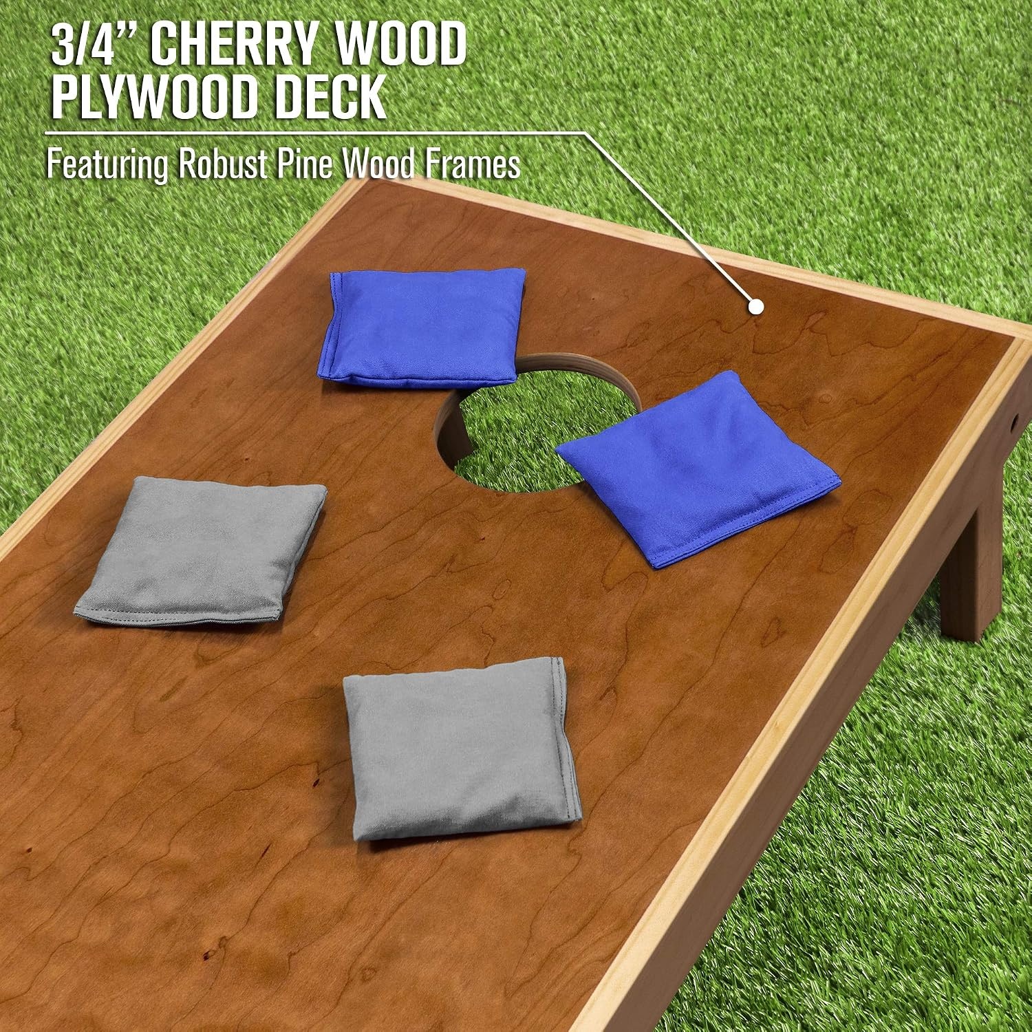 image:imageGoSports 4 x 2 Commercial Grade Cornhole Boards Set  Natural Wood Cornhole Boards Choose from Different Bean Bag Color CombinationsRoyal Blue  Gray