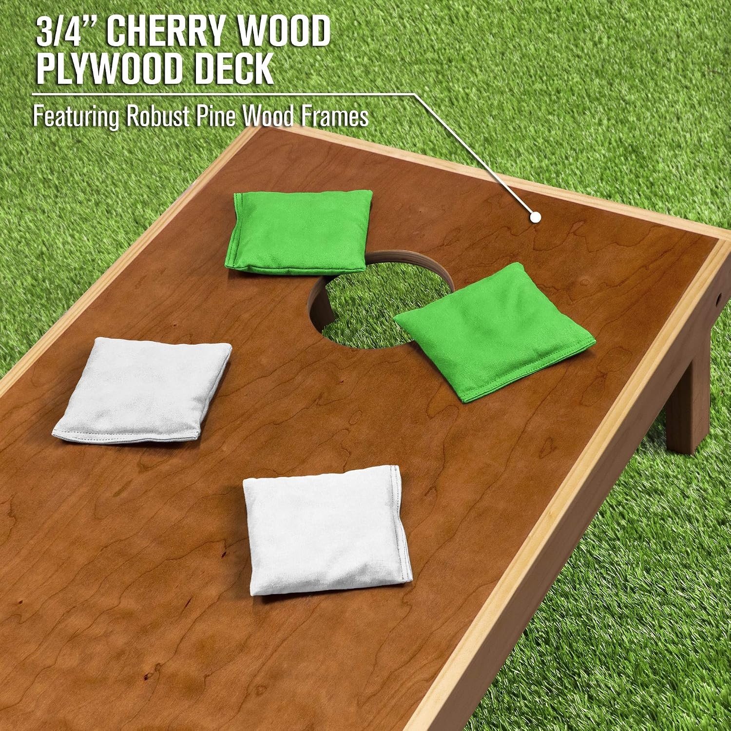 image:imageGoSports 4 x 2 Commercial Grade Cornhole Boards Set  Natural Wood Cornhole Boards Choose from Different Bean Bag Color CombinationsWhite  Bright Green