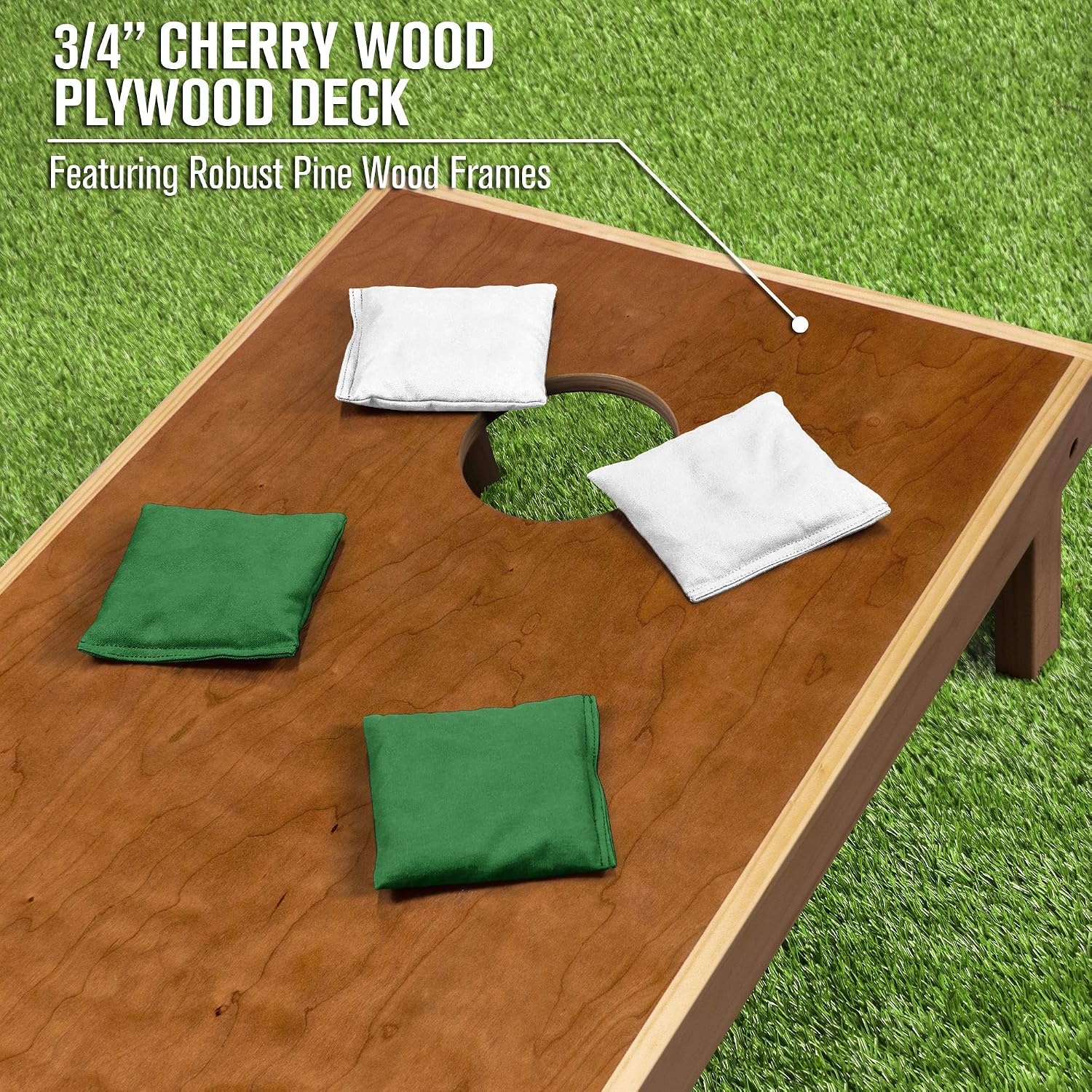 image:imageGoSports 4 x 2 Commercial Grade Cornhole Boards Set  Natural Wood Cornhole Boards Choose from Different Bean Bag Color CombinationsWhite  Dark Green