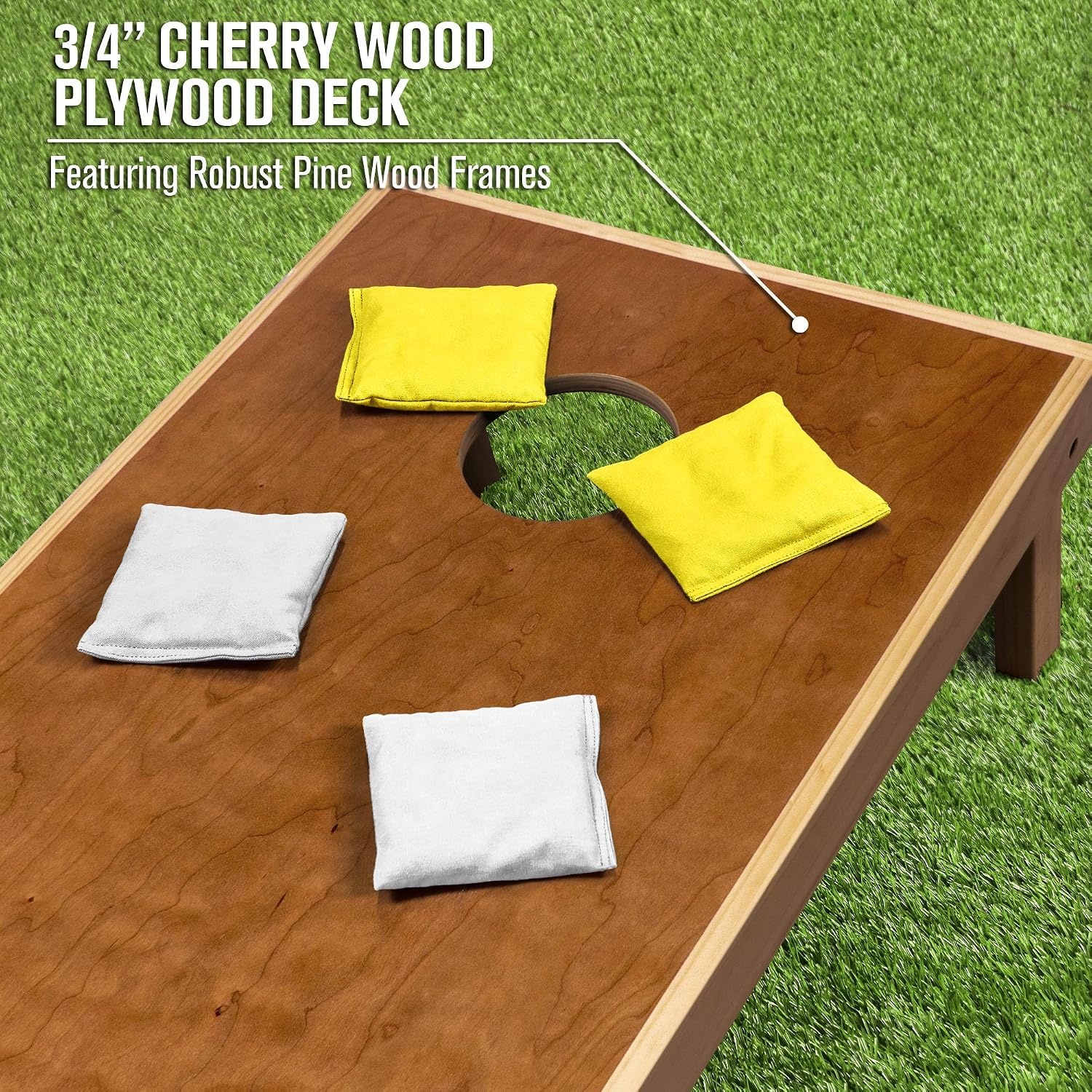 image:imageGoSports 4 x 2 Commercial Grade Cornhole Boards Set  Natural Wood Cornhole Boards Choose from Different Bean Bag Color CombinationsWhite  Yellow