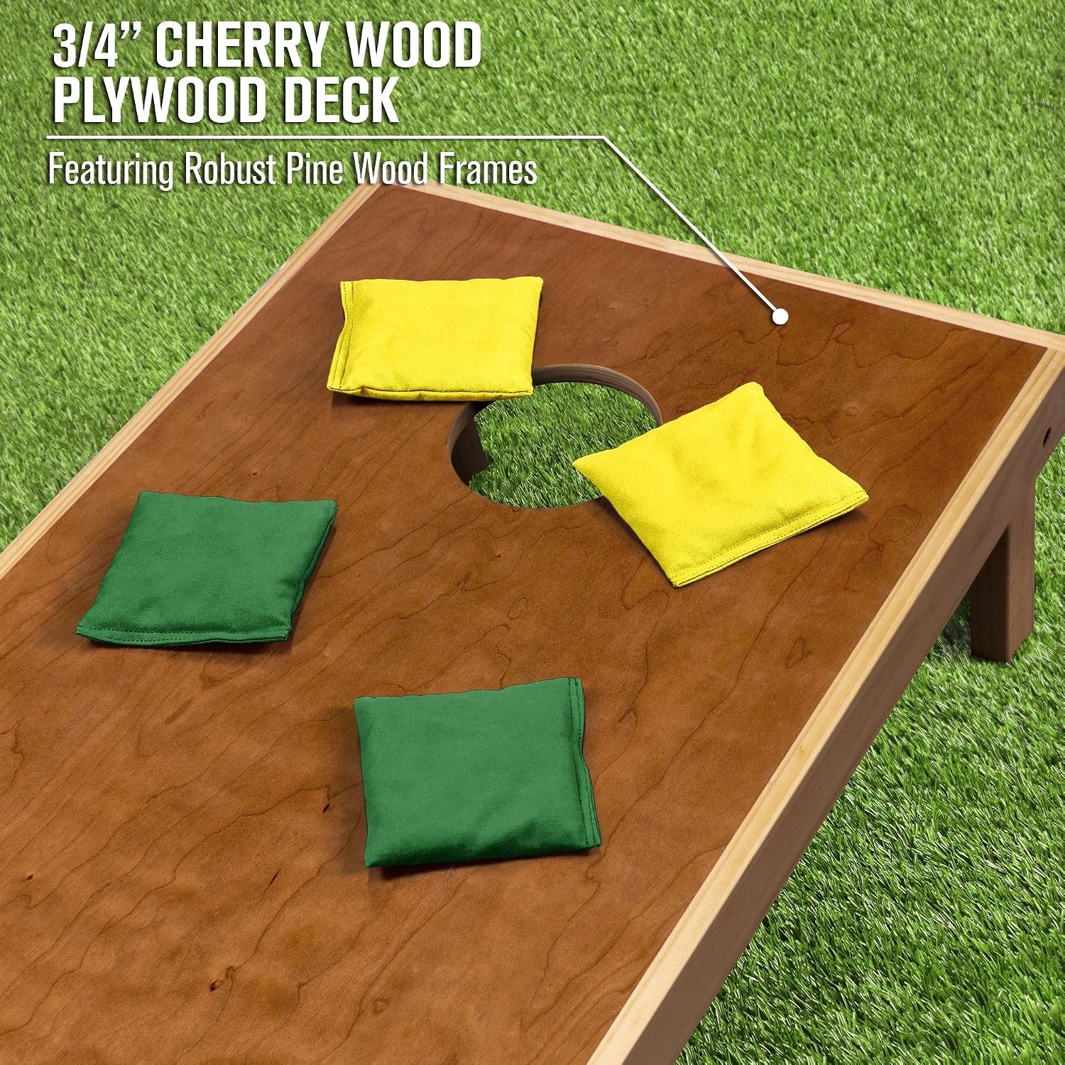 image:imageGoSports 4 x 2 Commercial Grade Cornhole Boards Set  Natural Wood Cornhole Boards Choose from Different Bean Bag Color CombinationsYellow  Dark Green