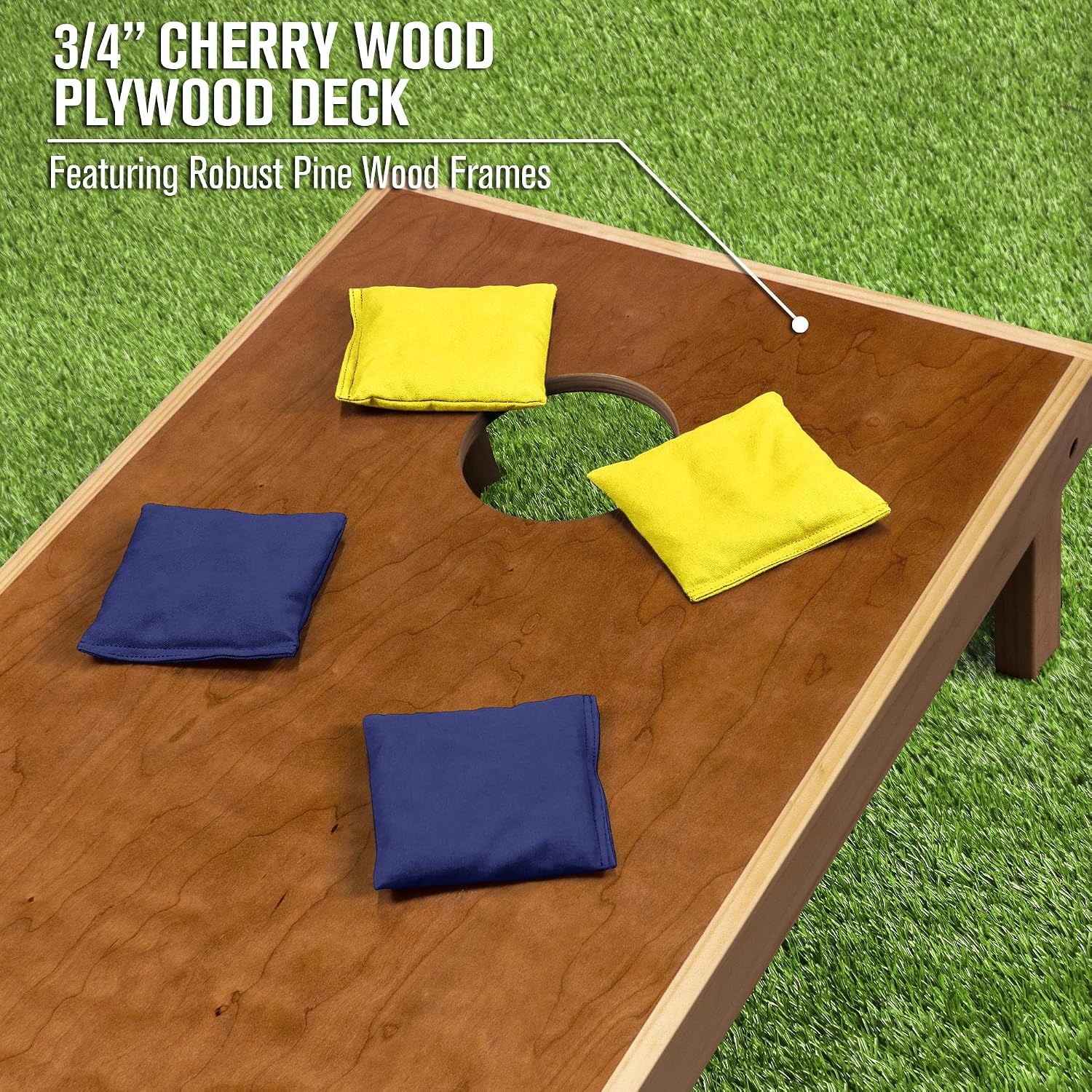 image:imageGoSports 4 x 2 Commercial Grade Cornhole Boards Set  Natural Wood Cornhole Boards Choose from Different Bean Bag Color CombinationsYellow  Navy Blue