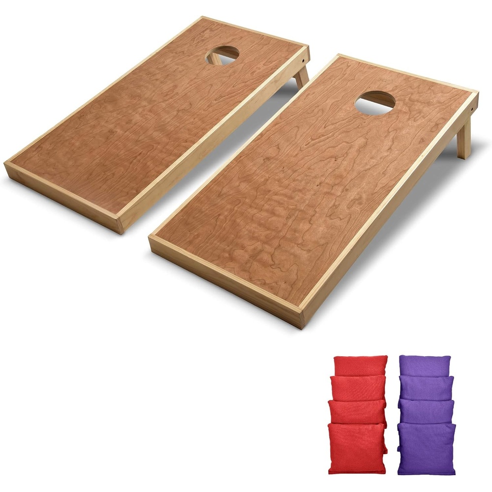 image:imageGoSports 4 x 2 Commercial Grade Cornhole Boards Set  Natural Wood Cornhole Boards Choose from Different Bean Bag Color CombinationsPurple  Red