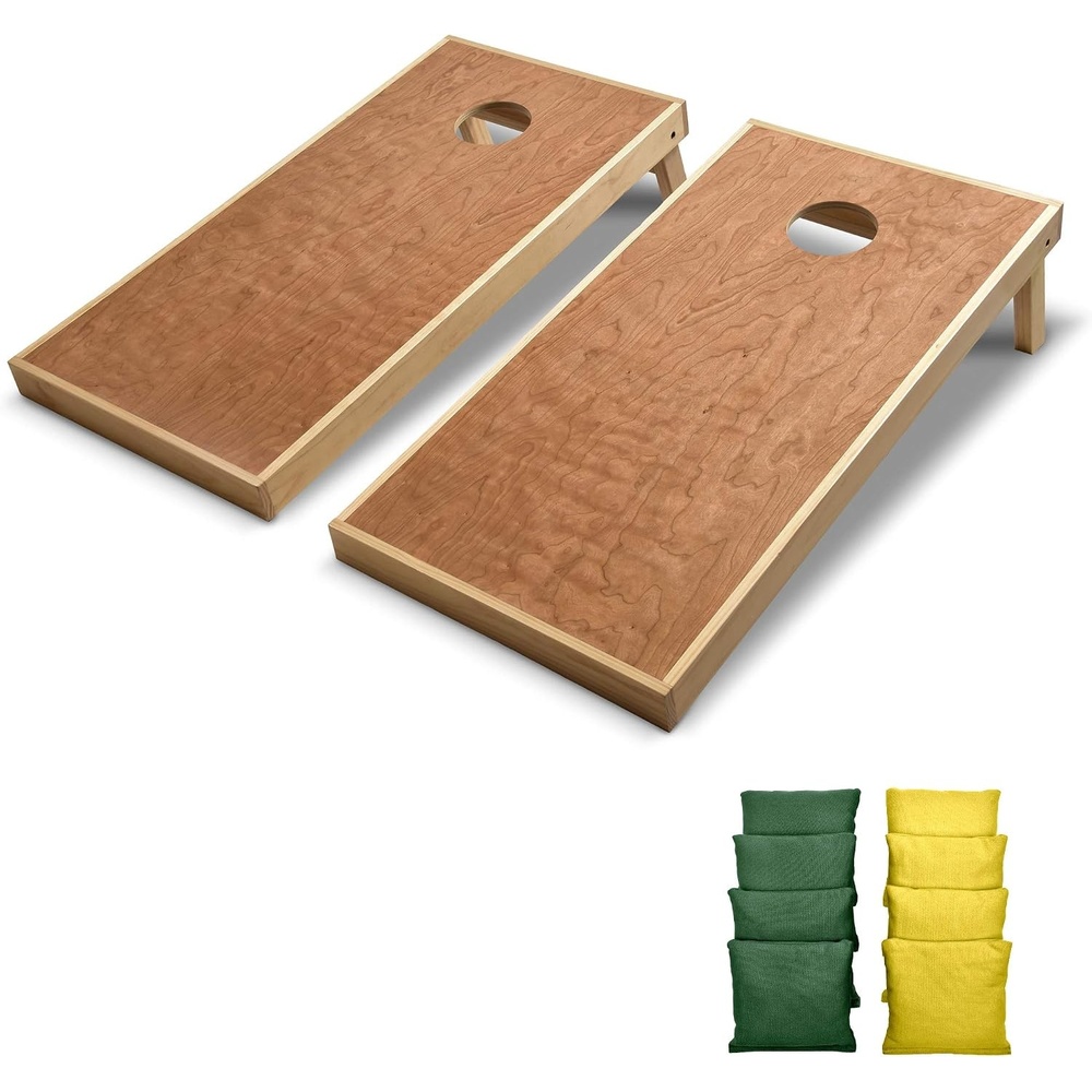 image:imageGoSports 4 x 2 Commercial Grade Cornhole Boards Set  Natural Wood Cornhole Boards Choose from Different Bean Bag Color CombinationsYellow  Dark Green