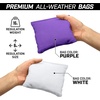 image:imageGoSports 4 ft x 2 ft Regulation Size Wooden Cornhole Boards Set with Light Brown Finish  Includes Carrying Case and Bean BagsWhite  Purple