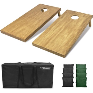 image:imageGoSports 4 ft x 2 ft Regulation Size Wooden Cornhole Boards Set with Light Brown Finish  Includes Carrying Case and Bean BagsBlack  Dark Green