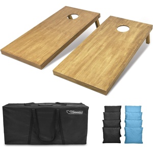 image:imageGoSports 4 ft x 2 ft Regulation Size Wooden Cornhole Boards Set with Light Brown Finish  Includes Carrying Case and Bean BagsBlack  Light Blue