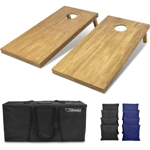 image:imageGoSports 4 ft x 2 ft Regulation Size Wooden Cornhole Boards Set with Light Brown Finish  Includes Carrying Case and Bean BagsBlack  Navy Blue
