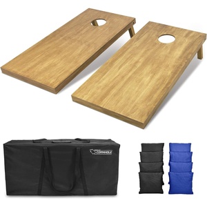 image:imageGoSports 4 ft x 2 ft Regulation Size Wooden Cornhole Boards Set with Light Brown Finish  Includes Carrying Case and Bean BagsBlack  Royal Blue