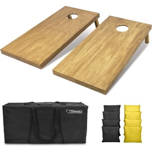 image:imageGoSports 4 ft x 2 ft Regulation Size Wooden Cornhole Boards Set with Light Brown Finish  Includes Carrying Case and Bean BagsBlack  Yellow
