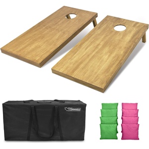 image:imageGoSports 4 ft x 2 ft Regulation Size Wooden Cornhole Boards Set with Light Brown Finish  Includes Carrying Case and Bean BagsBright Green  Pink