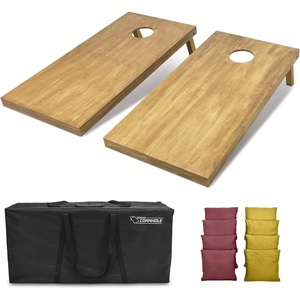 image:imageGoSports 4 ft x 2 ft Regulation Size Wooden Cornhole Boards Set with Light Brown Finish  Includes Carrying Case and Bean BagsBurgundy  Gold