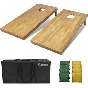 image:imageGoSports 4 ft x 2 ft Regulation Size Wooden Cornhole Boards Set with Light Brown Finish  Includes Carrying Case and Bean BagsDark Green  Gold