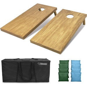 image:imageGoSports 4 ft x 2 ft Regulation Size Wooden Cornhole Boards Set with Light Brown Finish  Includes Carrying Case and Bean BagsDark Green  Light Blue