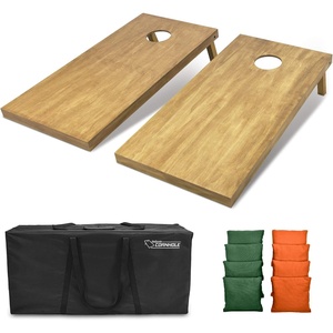 image:imageGoSports 4 ft x 2 ft Regulation Size Wooden Cornhole Boards Set with Light Brown Finish  Includes Carrying Case and Bean BagsDark Green  Orange