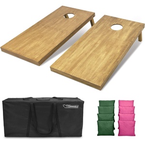 image:imageGoSports 4 ft x 2 ft Regulation Size Wooden Cornhole Boards Set with Light Brown Finish  Includes Carrying Case and Bean BagsDark Green  Pink