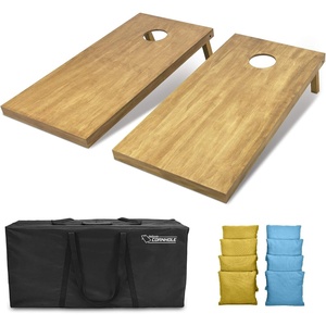 image:imageGoSports 4 ft x 2 ft Regulation Size Wooden Cornhole Boards Set with Light Brown Finish  Includes Carrying Case and Bean BagsGold  Light Blue