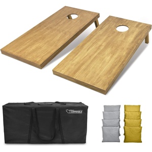 image:imageGoSports 4 ft x 2 ft Regulation Size Wooden Cornhole Boards Set with Light Brown Finish  Includes Carrying Case and Bean BagsGray  Gold
