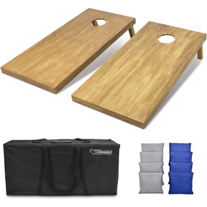 image:imageGoSports 4 ft x 2 ft Regulation Size Wooden Cornhole Boards Set with Light Brown Finish  Includes Carrying Case and Bean BagsGray  Royal Blue