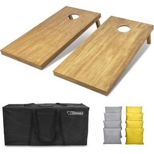 image:imageGoSports 4 ft x 2 ft Regulation Size Wooden Cornhole Boards Set with Light Brown Finish  Includes Carrying Case and Bean BagsGray  Yellow
