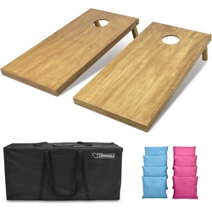image:imageGoSports 4 ft x 2 ft Regulation Size Wooden Cornhole Boards Set with Light Brown Finish  Includes Carrying Case and Bean BagsLight Blue  Pink