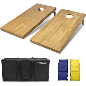image:imageGoSports 4 ft x 2 ft Regulation Size Wooden Cornhole Boards Set with Light Brown Finish  Includes Carrying Case and Bean BagsNavy Blue  Yellow