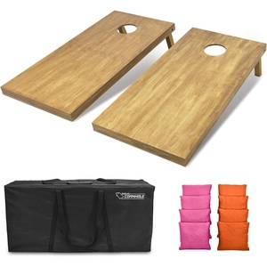 image:imageGoSports 4 ft x 2 ft Regulation Size Wooden Cornhole Boards Set with Light Brown Finish  Includes Carrying Case and Bean BagsPink  Orange
