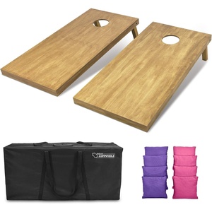 image:imageGoSports 4 ft x 2 ft Regulation Size Wooden Cornhole Boards Set with Light Brown Finish  Includes Carrying Case and Bean BagsPurple  Pink