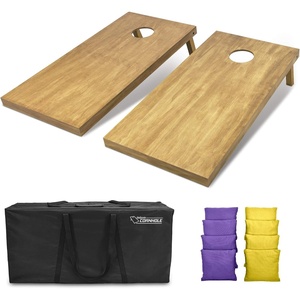 image:imageGoSports 4 ft x 2 ft Regulation Size Wooden Cornhole Boards Set with Light Brown Finish  Includes Carrying Case and Bean BagsPurple  Yellow
