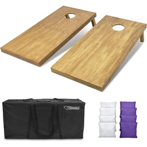 image:imageGoSports 4 ft x 2 ft Regulation Size Wooden Cornhole Boards Set with Light Brown Finish  Includes Carrying Case and Bean BagsWhite  Purple