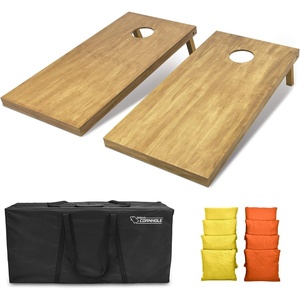 image:imageGoSports 4 ft x 2 ft Regulation Size Wooden Cornhole Boards Set with Light Brown Finish  Includes Carrying Case and Bean BagsYellow  Orange