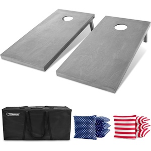 image:imageGoSports 4 ft x 2 ft Regulation Size Wooden Cornhole Boards Set with Light Gray Finish  Includes Carrying CaseAmerican Stars  Stripes