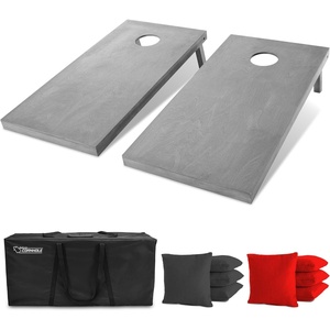 image:imageGoSports 4 ft x 2 ft Regulation Size Wooden Cornhole Boards Set with Light Gray Finish  Includes Carrying CaseBlack  Red