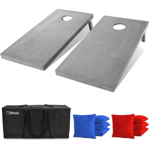 image:imageGoSports 4 ft x 2 ft Regulation Size Wooden Cornhole Boards Set with Light Gray Finish  Includes Carrying CaseClassic Red  Blue