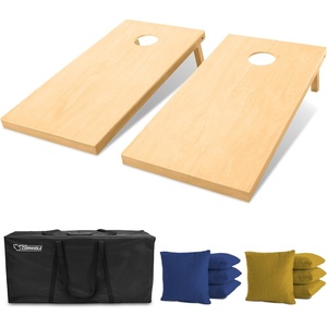 image:imageGoSports 4 ft x 2 ft Regulation Size Wooden Cornhole Boards Set with Natural Wood Stain Finish  Includes Carrying CaseNavy Blue  Gold