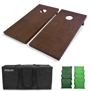 image:imageGoSports 4x2 Regulation Size Wooden Cornhole Boards Set with Dark Brown Varnish  Includes Carrying Case and Bean Bags Choose Your Colors Over 100 Color CombinationsDark Green  Bright Green