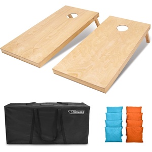 image:imageGoSports Regulation Size Wooden Cornhole Set with Natural Wood Finish  Includes Carrying CaseLight Blue  Orange